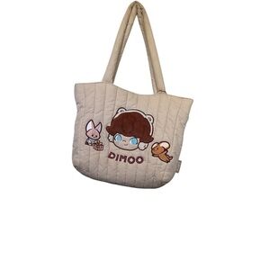 Beige Quilted Tote Bag with Character Patch